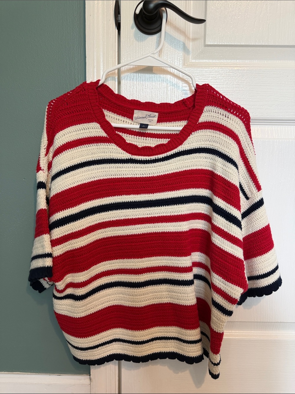 NWOT Black, Red, White Striped Knit Top - XL